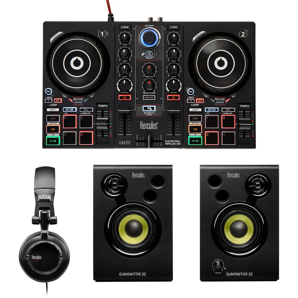 Hercules DJ Learning Kit Inc Inpulse 200 Controller & Monitor Speakers
