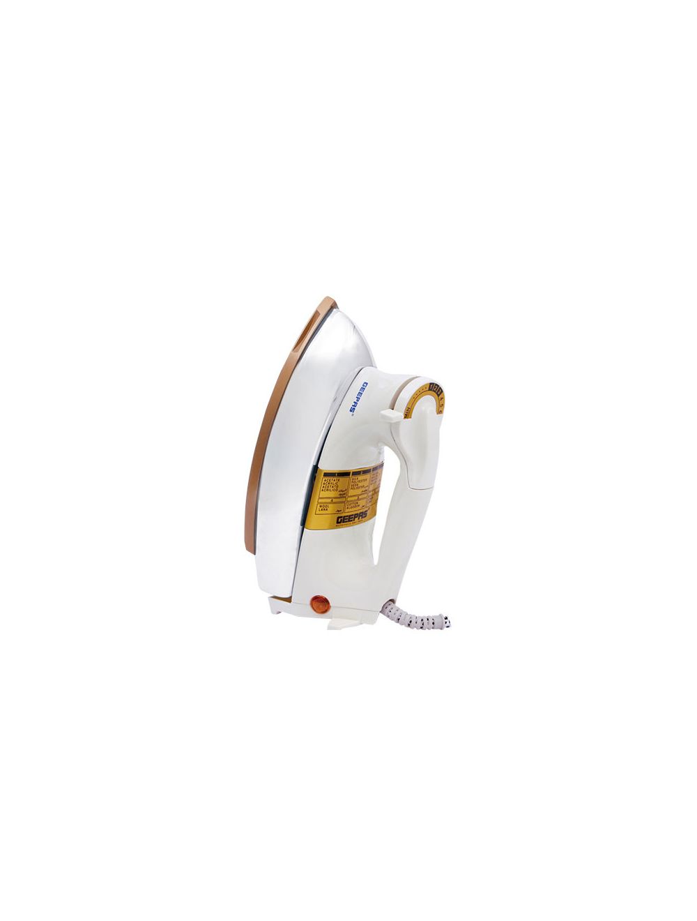 Geepas Dry Iron 1200W White | reliable performance | lightweight | variable steam settings | safety features | stylish | even heat distribution | Halabh.com