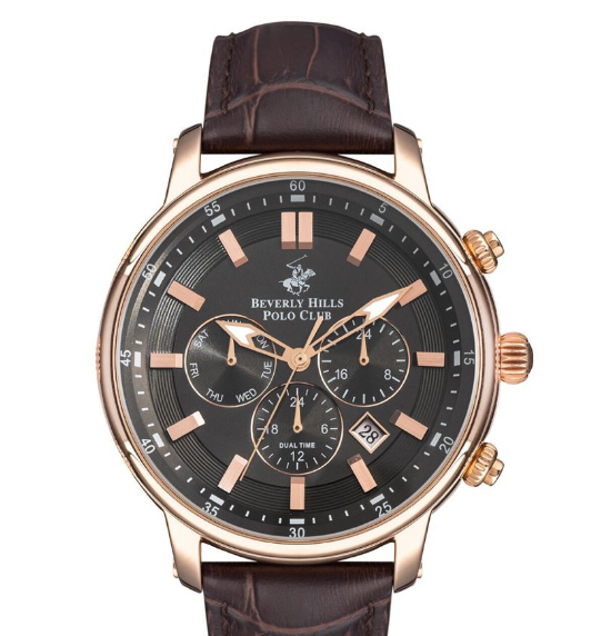 Beverly Hills Polo Club Club Maurice Brown Leather Rosegold Case Brown Dial For Men