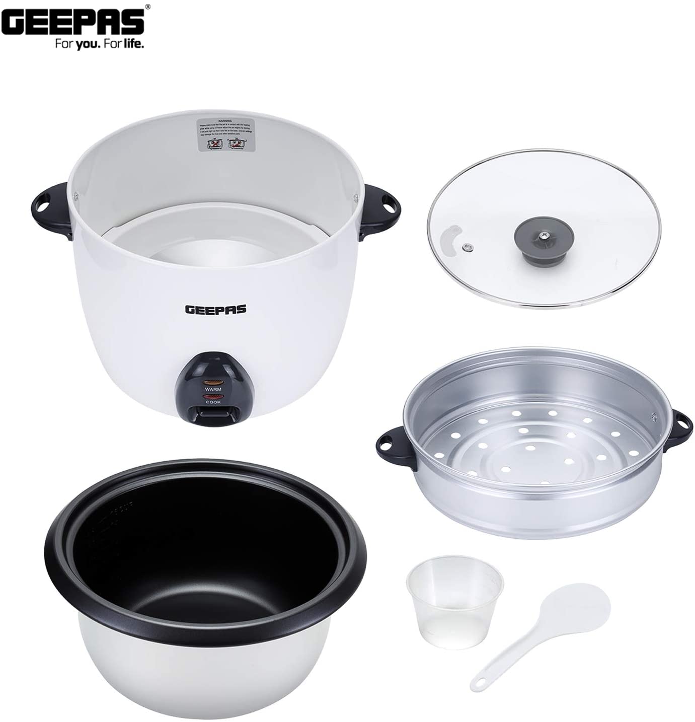 Geepas1.5L Rice Cooker Steamer With Non Stick Cooking Pot 500W