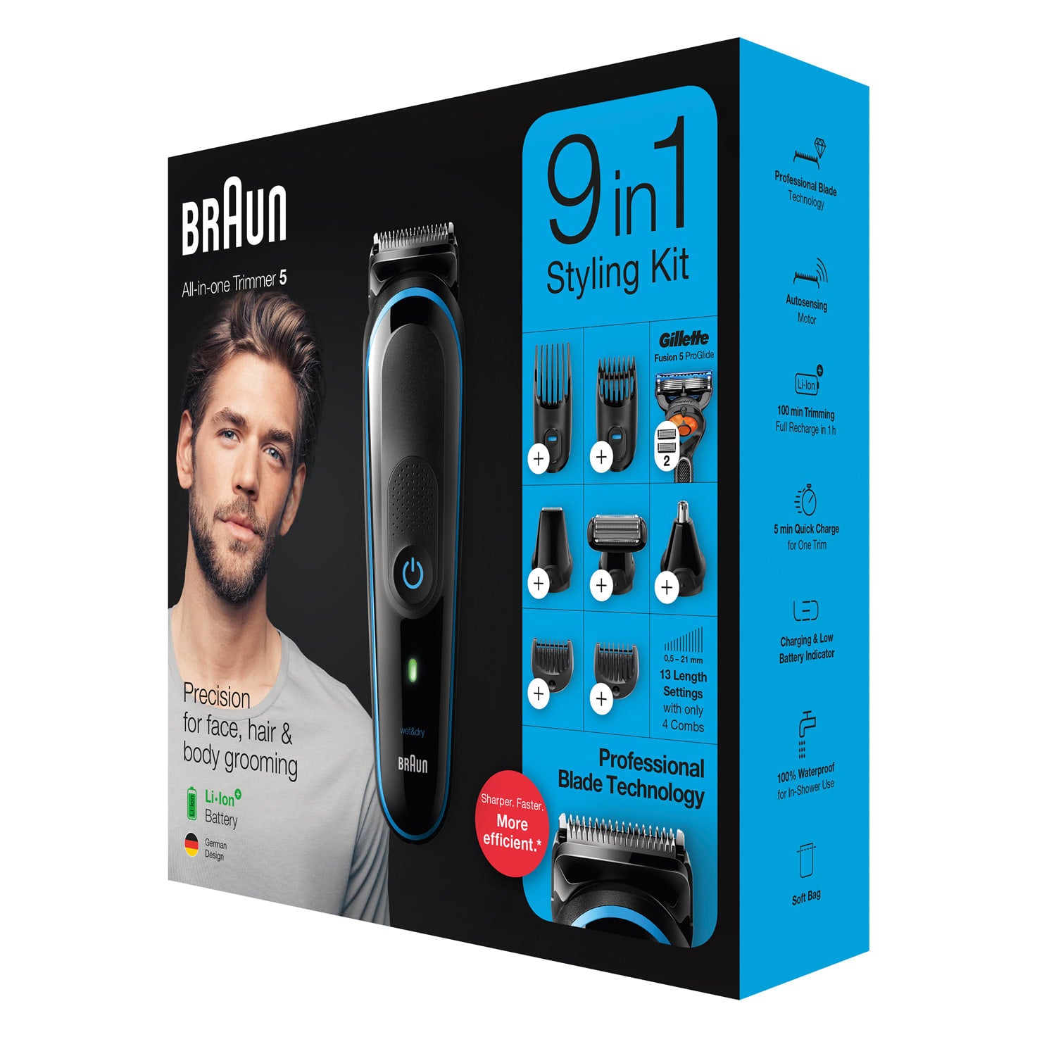 Braun 9 In 1 Hair Clippers for Men - Black and Blue