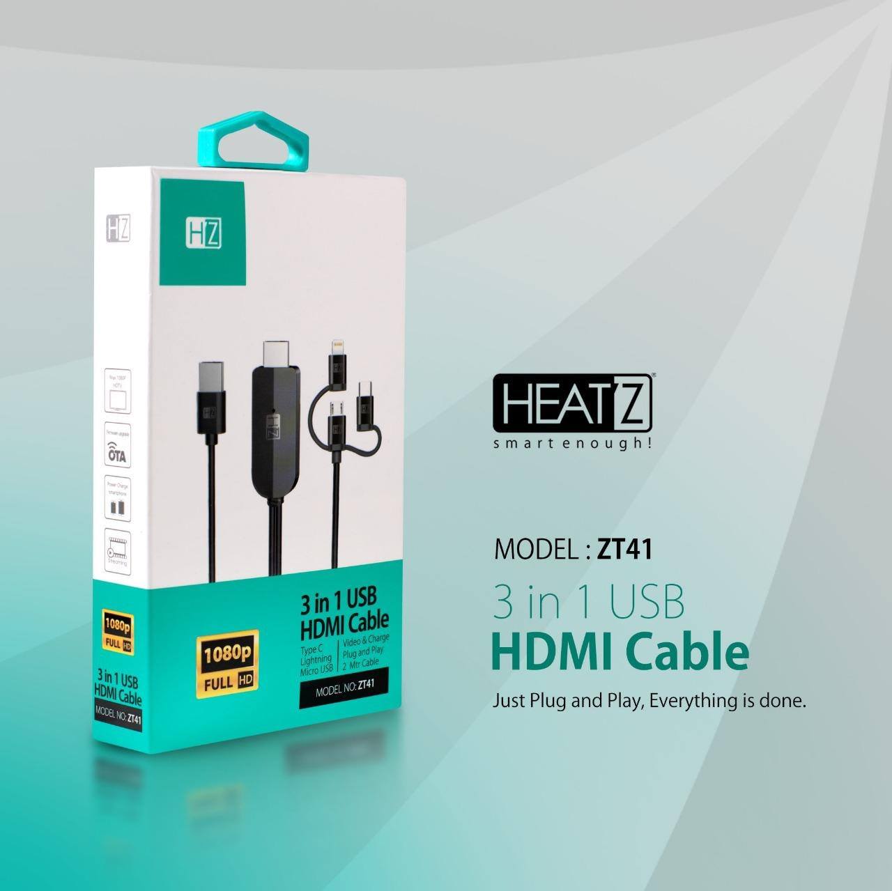 Heatz 3 In 1 Usb Hdmi Cable With 1080 Full Hd ZT41