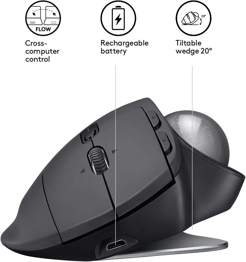 Logitech Mx Ergo Advanced Wireless Trackball | Color Black | Best Computer Accessories in Bahrain | Halabh