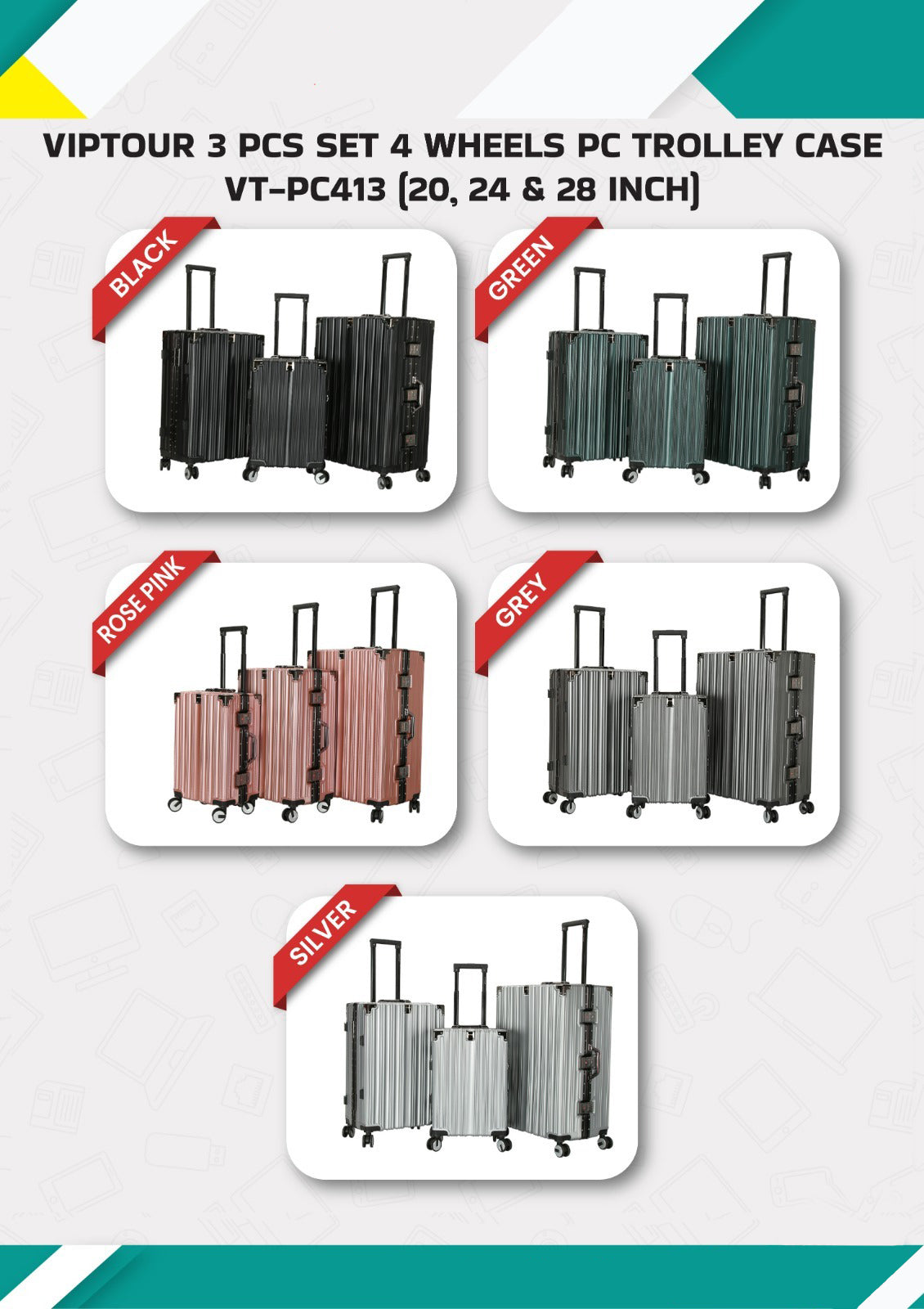 VIPTOUR 3-Piece PC Trolley Case Set | Bags & Sleeves | Halabh.com