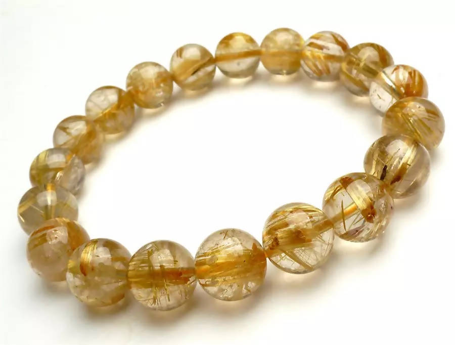 12-12mm Genuine Natural Rutilated Quartz Bracelets Women Female Rutilated Quartz Crystal Round Bead Stretch Bracelet