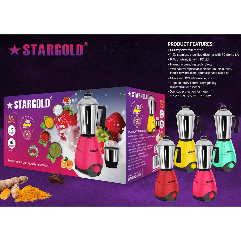 Star Gold 600W Powerful Blender With Stainless Steel Jar Multi-Purpose Mixer System Max Pink