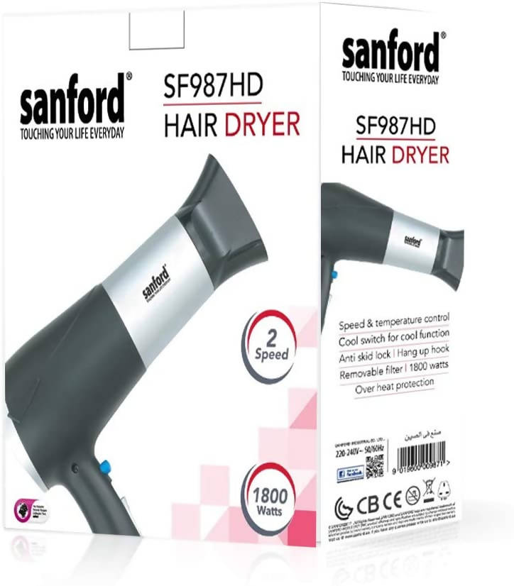 Sanford Hair Dryer | Power 1800W | Color Black & Silver | Best Personal Care Accessories in Bahrain | Halabh