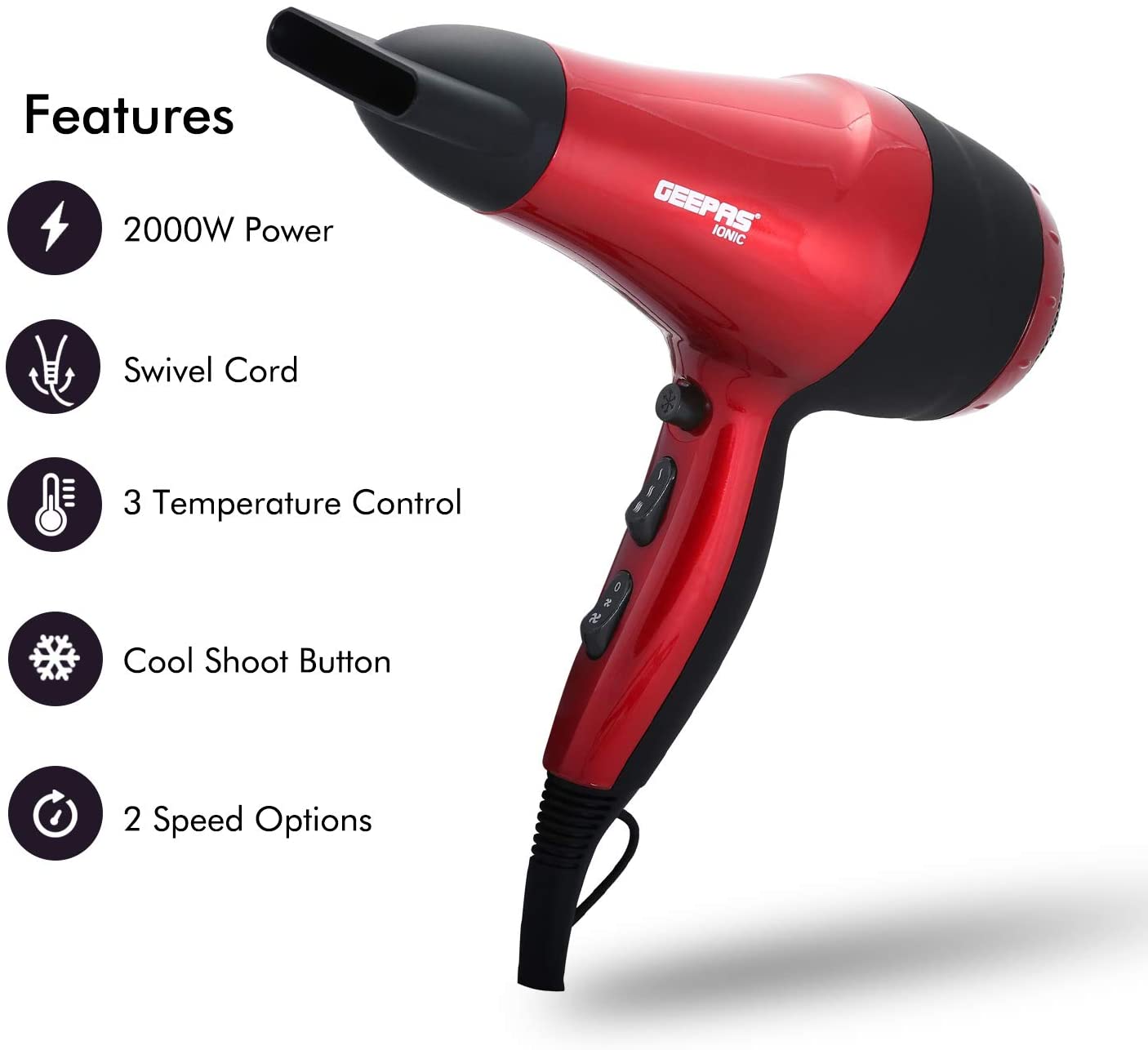 Geepas Hair Dryer Red & Black