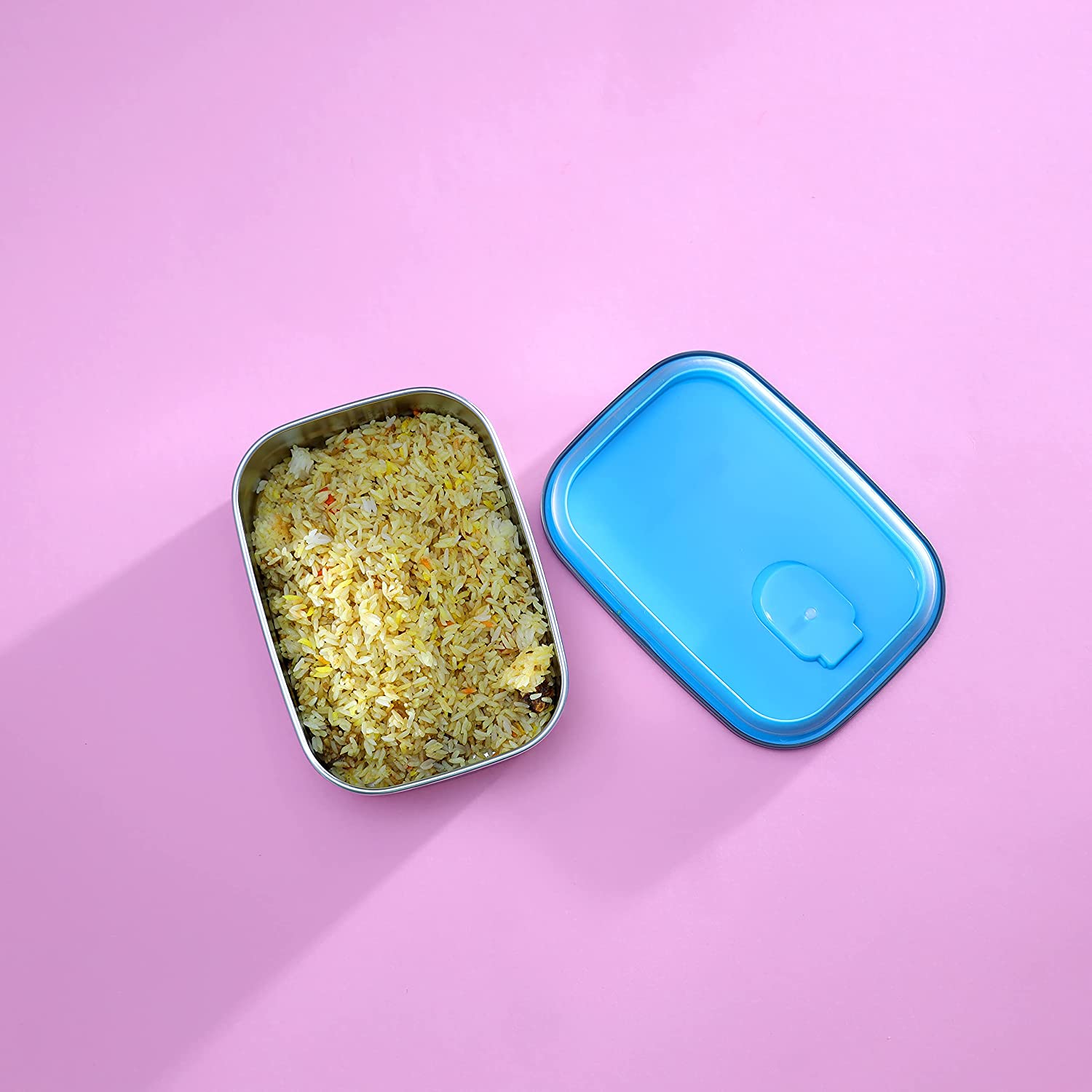 Royalford Stainless Steel Rectangle Food Container Blue Silver 350ml