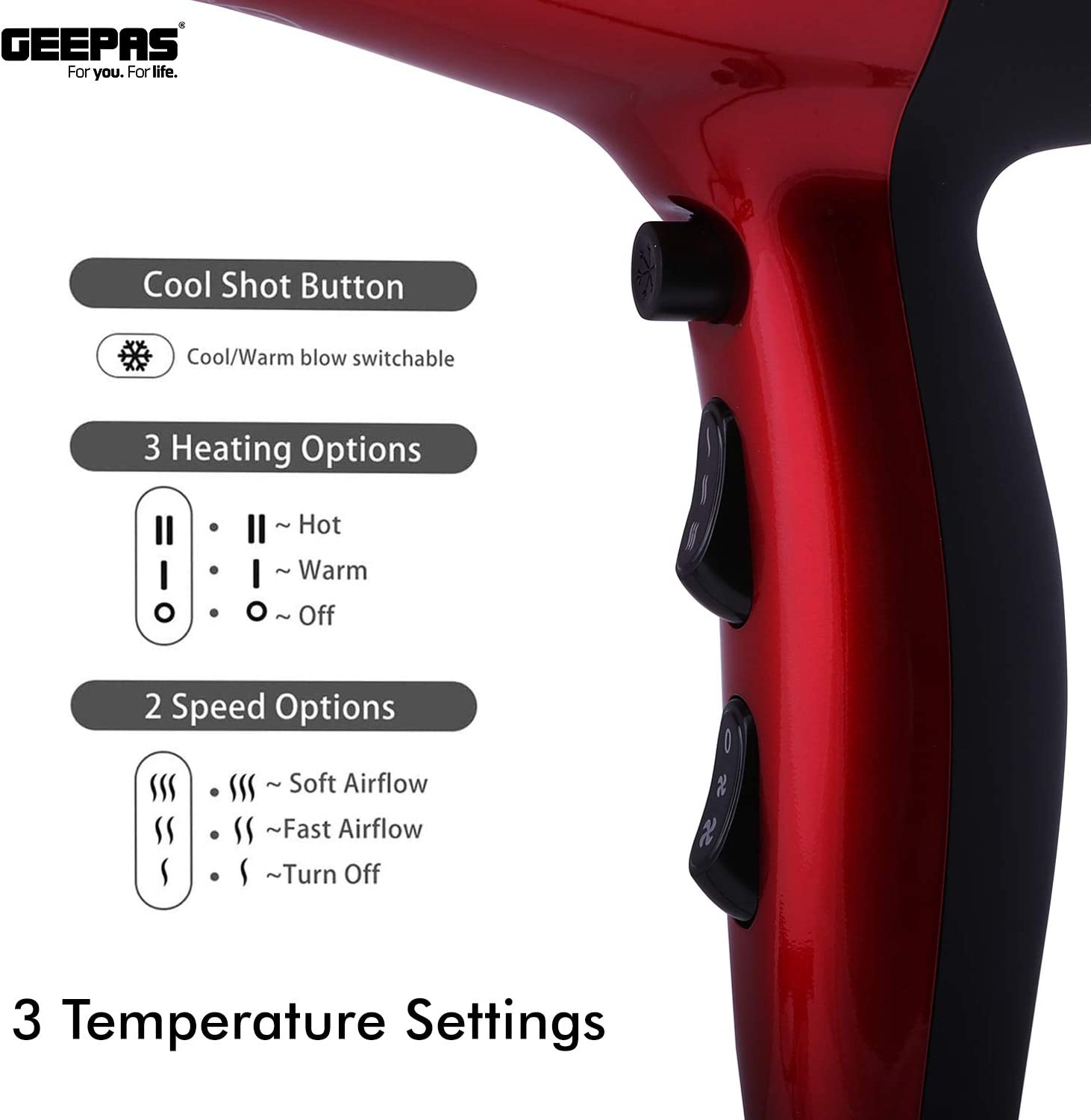 Geepas Hair Dryer Red & Black