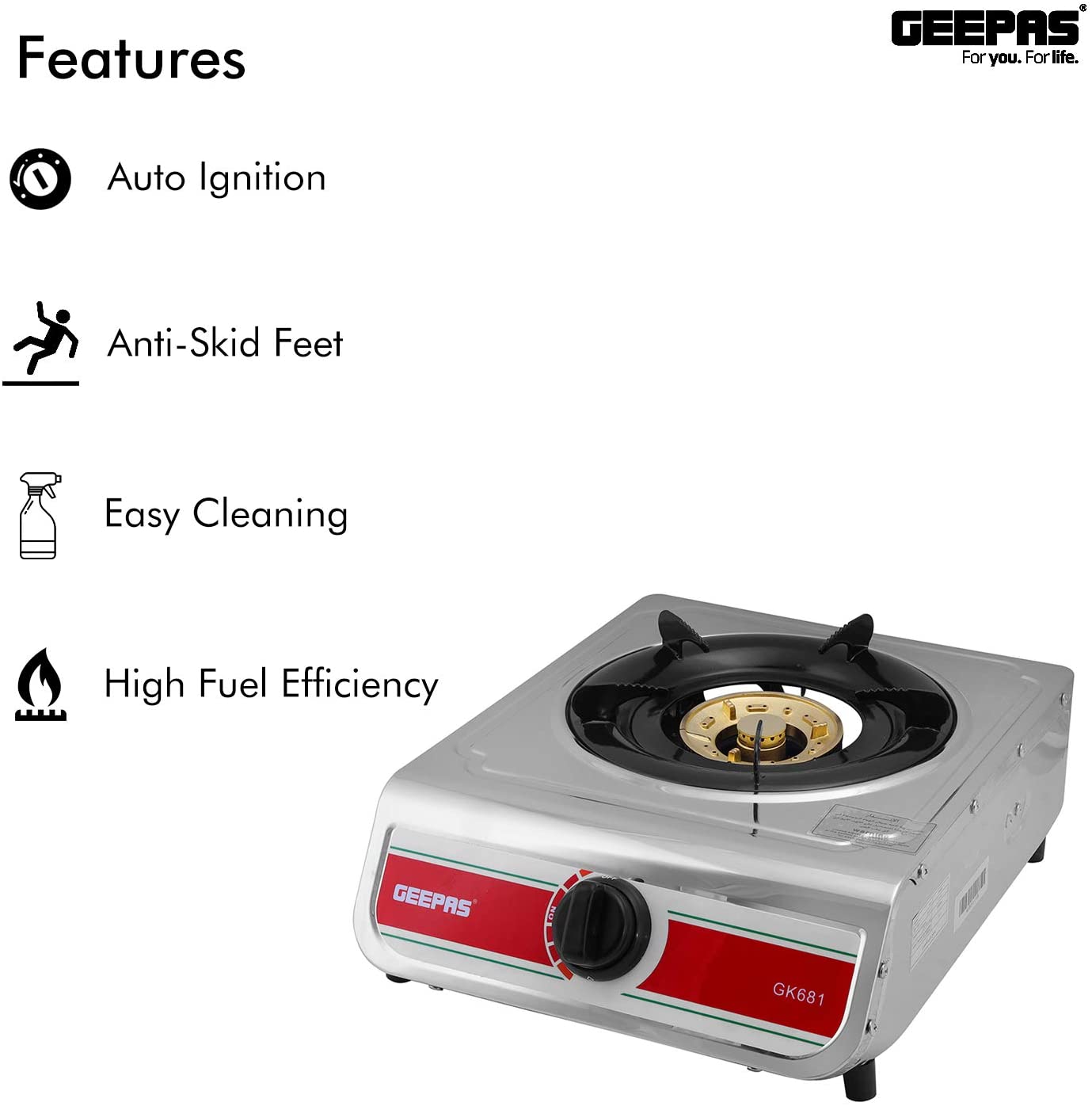 Geepas Single Burner Stainless Steel Gas Stove