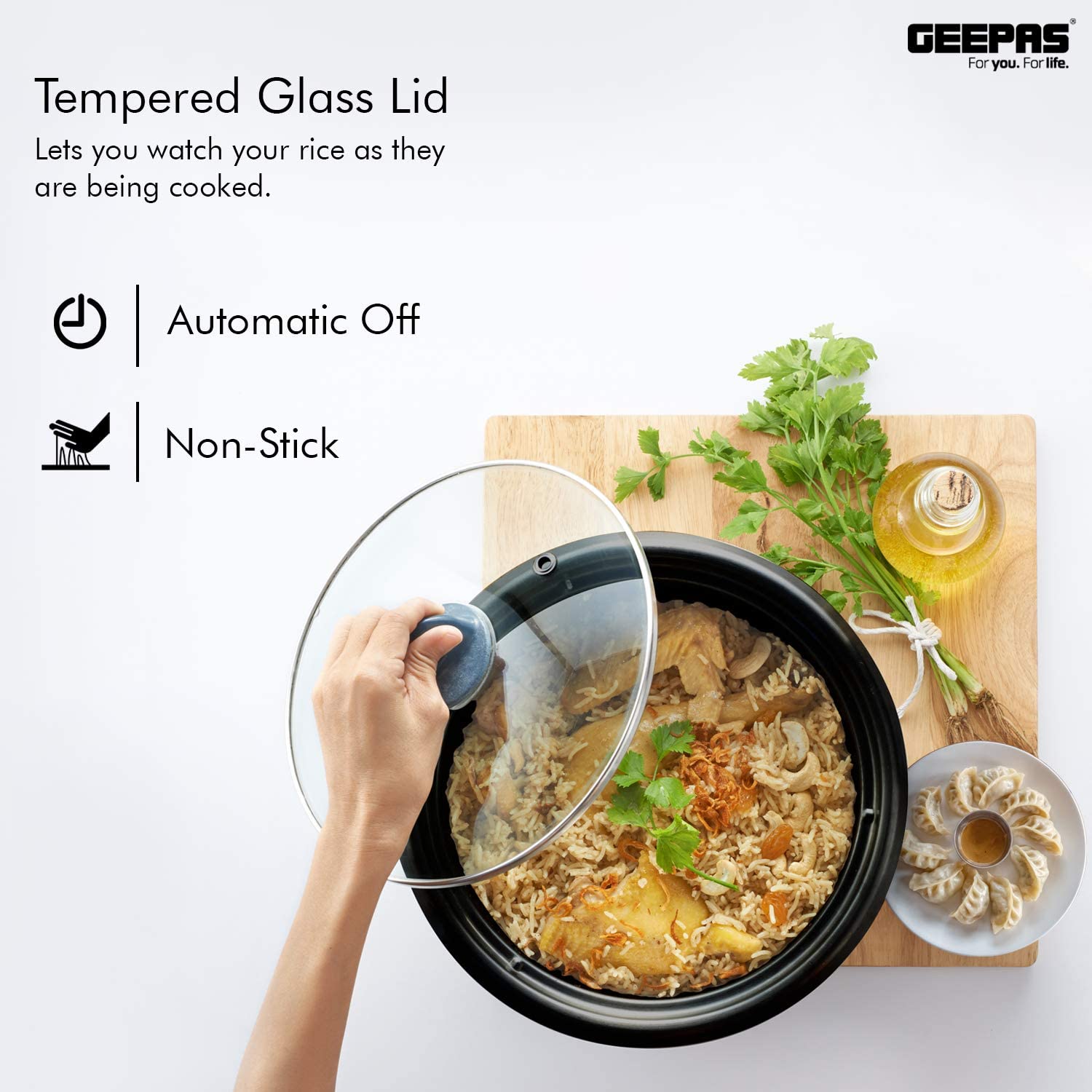 Geepas1.5L Rice Cooker Steamer With Non Stick Cooking Pot 500W