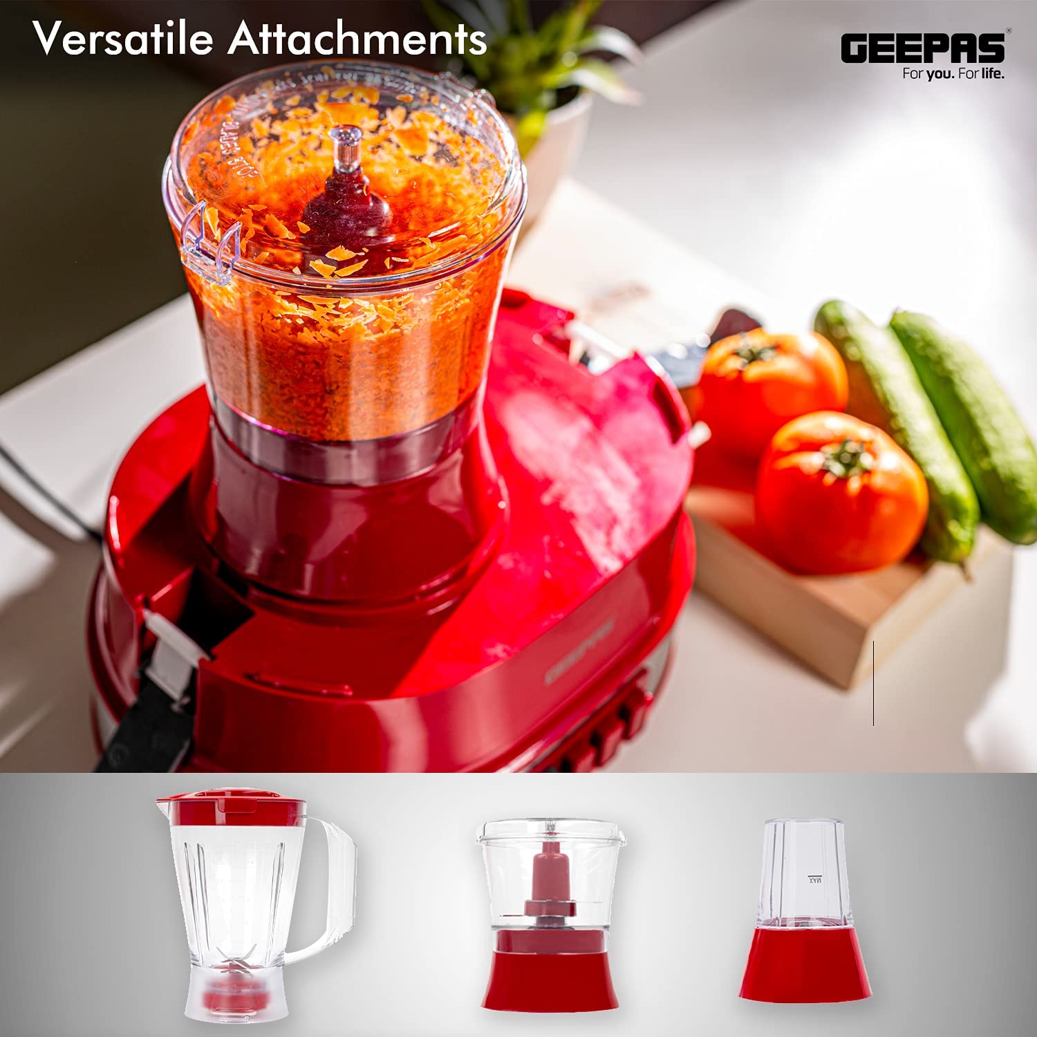 Geepas 4 In 1 Food Processor Multi Color 1.5 Liter Capacity