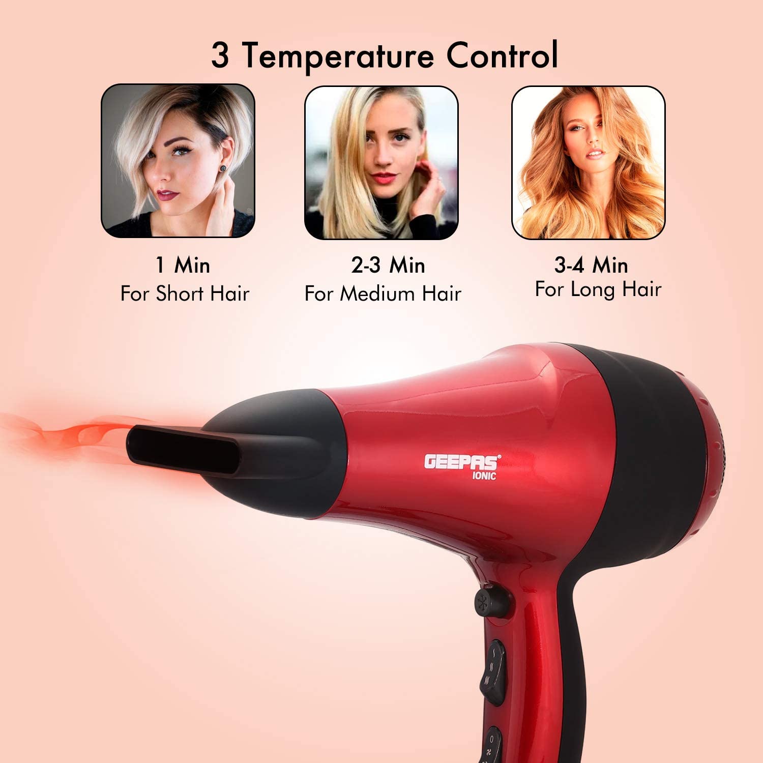 Geepas Hair Dryer Red & Black