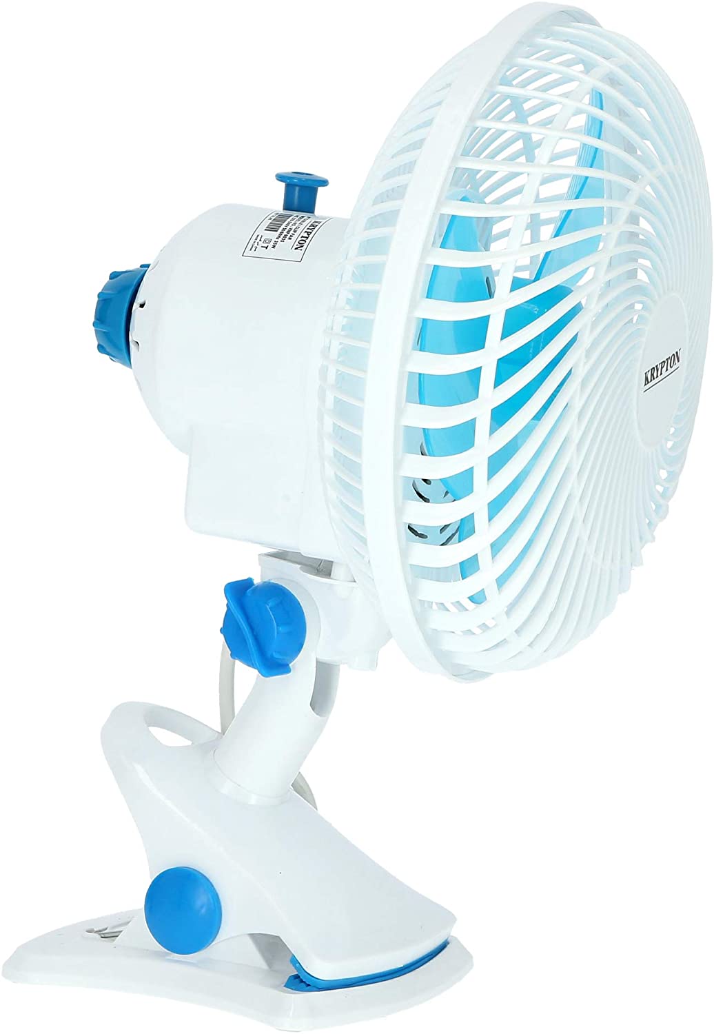 Krypton 8-Inch Oscillating Plastic Table Fan White & Blue | in Bahrain | Halabh.com