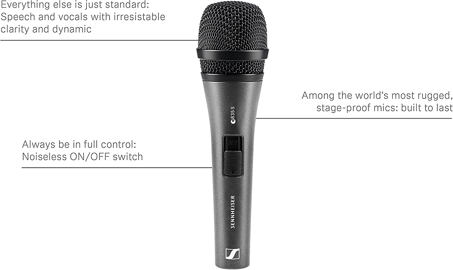 Sennheiser Professional E 835-S Dynamic Cardioid Vocal Microphone with On/Off Switch