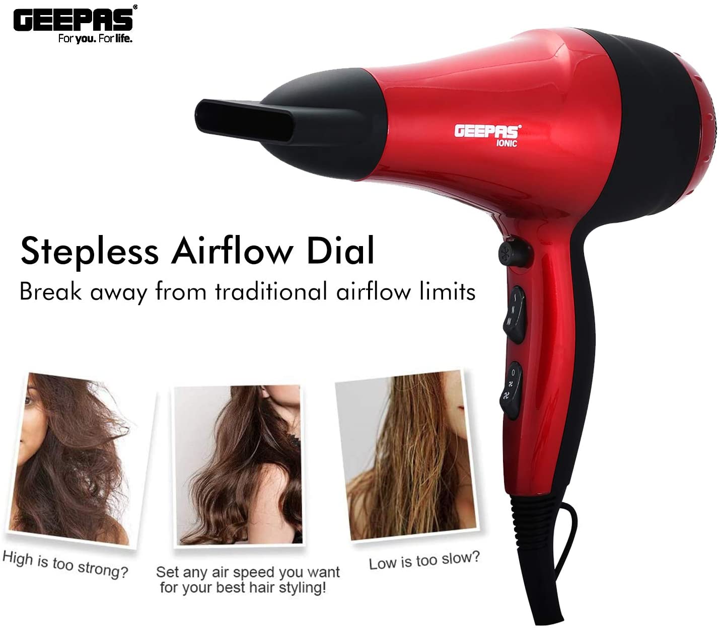 Geepas Hair Dryer Red & Black