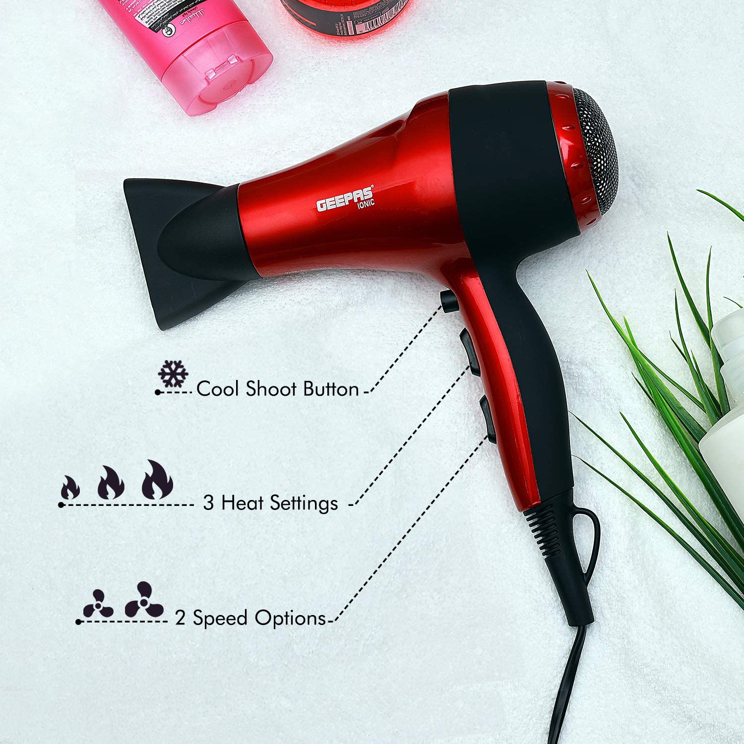 Geepas Hair Dryer Red & Black