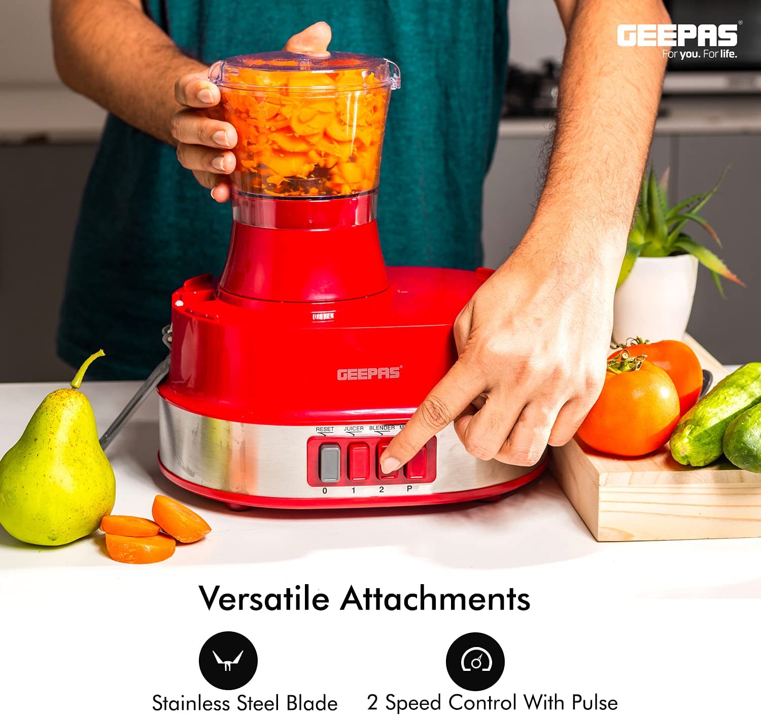 Geepas 4 In 1 Food Processor Multi Color 1.5 Liter Capacity