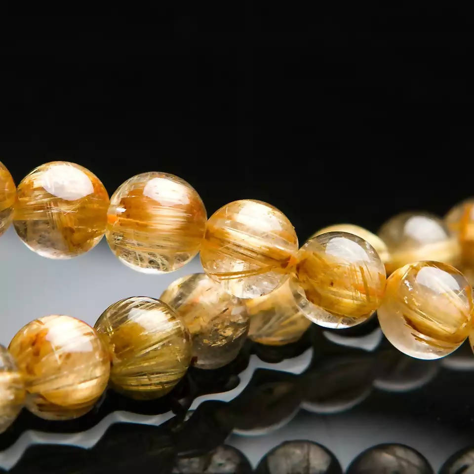 12-12mm Genuine Natural Rutilated Quartz Bracelets Women Female Rutilated Quartz Crystal Round Bead Stretch Bracelet