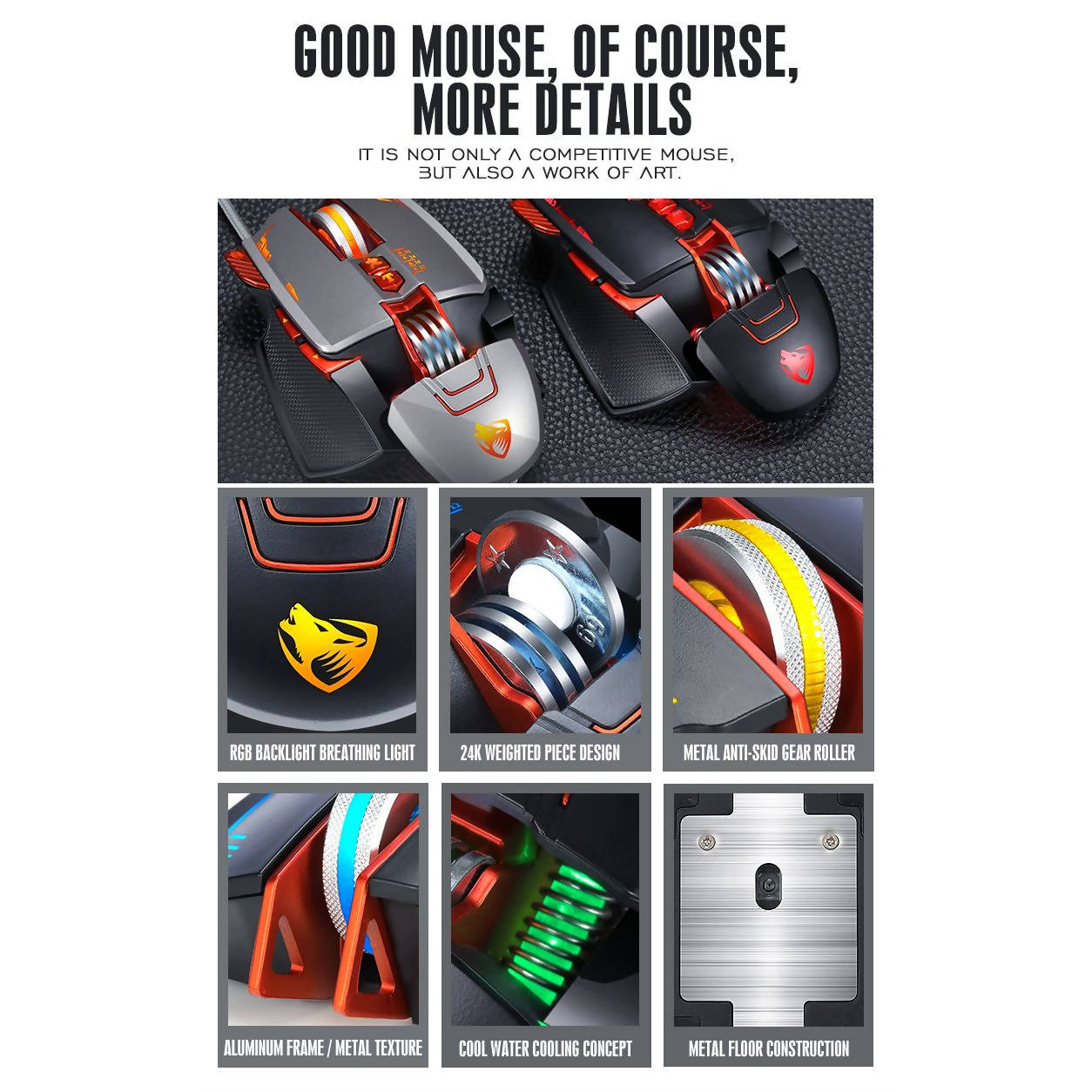 T Wolf Wired Programmable Gaming Mouse Black & Grey