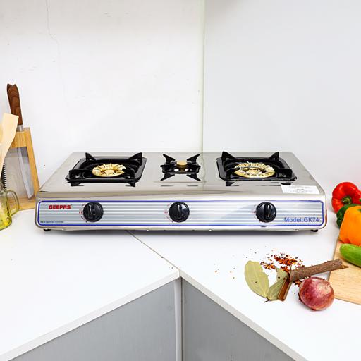 Geepas Stainless Steel Gas Cooker With 3 Burners