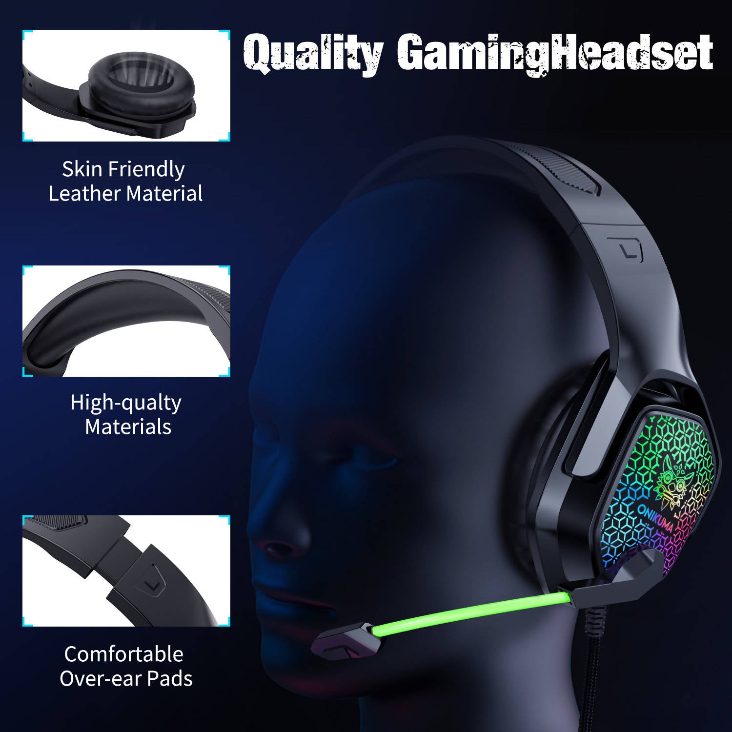 Onikuma Wired Gaming Rgb Headset 40 mm Directional Drivers Black