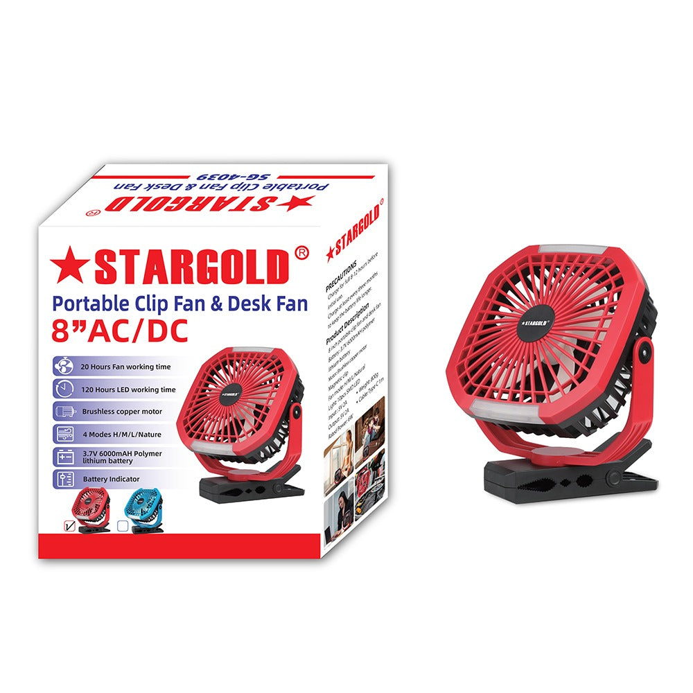 StarGold Rechargeable & Portable Desk Fan With Sturdy Clip