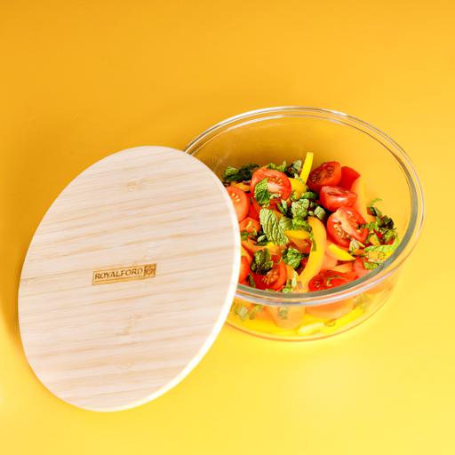 Royalford RF10323 Round Glass Food Container with Bamboo Lid