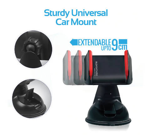 Promate Car Charger 2 USB Ports 3.1A + Universal Car Mount