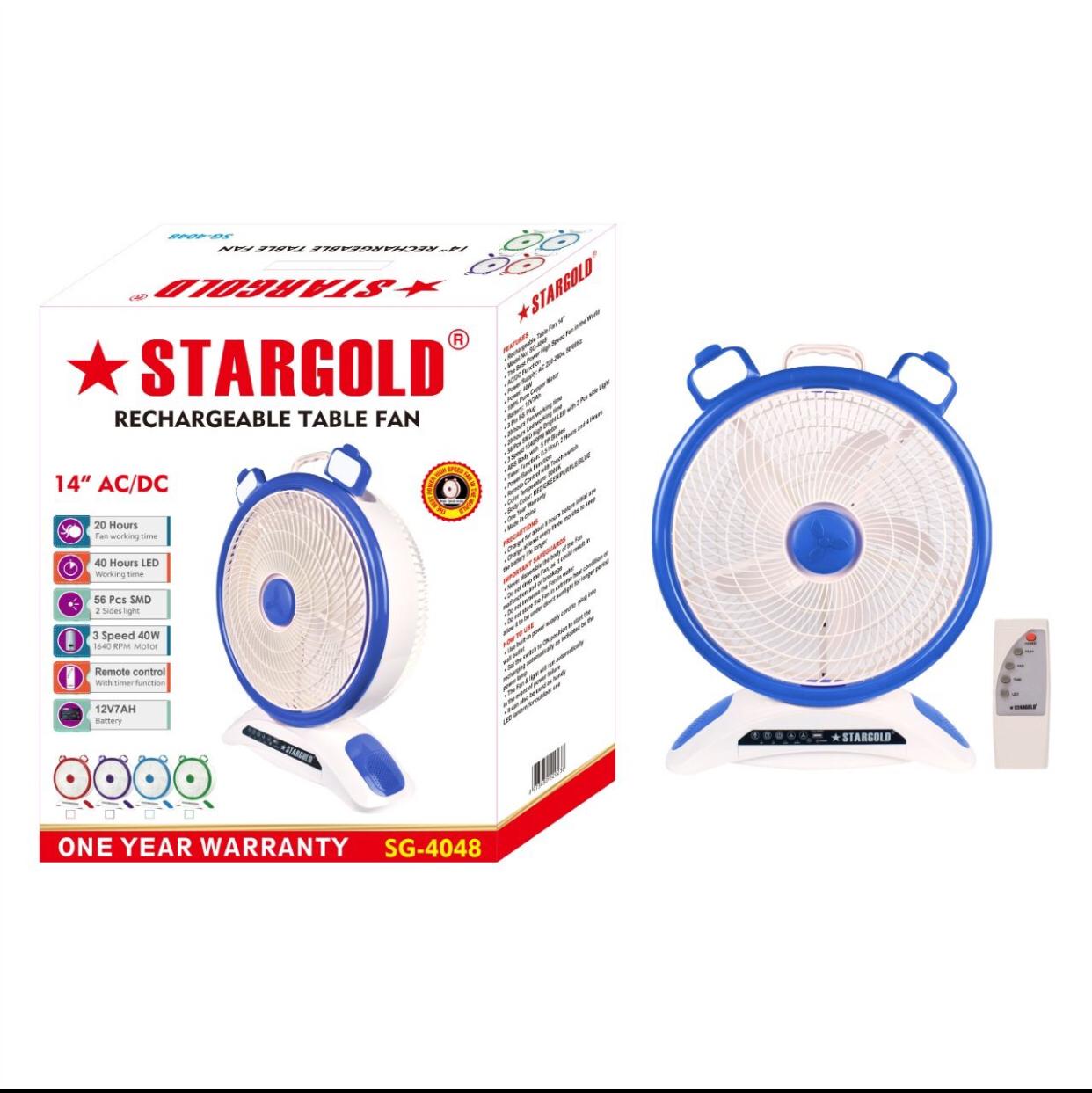 Stargold 14 Rechargeable Table Fan With Remote Control And Smd Led Light 3 Speed 40w | Home Appliance & Electronics | Halabh.com