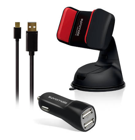 Promate Car Charger 2 USB Ports 3.1A + Universal Car Mount