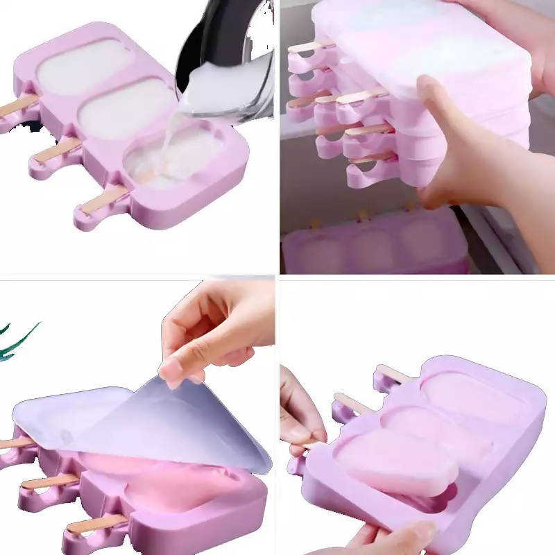 4 Cell Heart Silicone Ice Cream Mold - 15 Shape Popsicle Moulds | Kitchen Appliance | Halabh.com