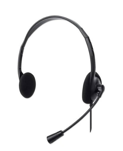 Manhattan Stereo USB Headset Lightweight On-ear Design, Wired, USB-A Plug, Adjustable Microphone, Black