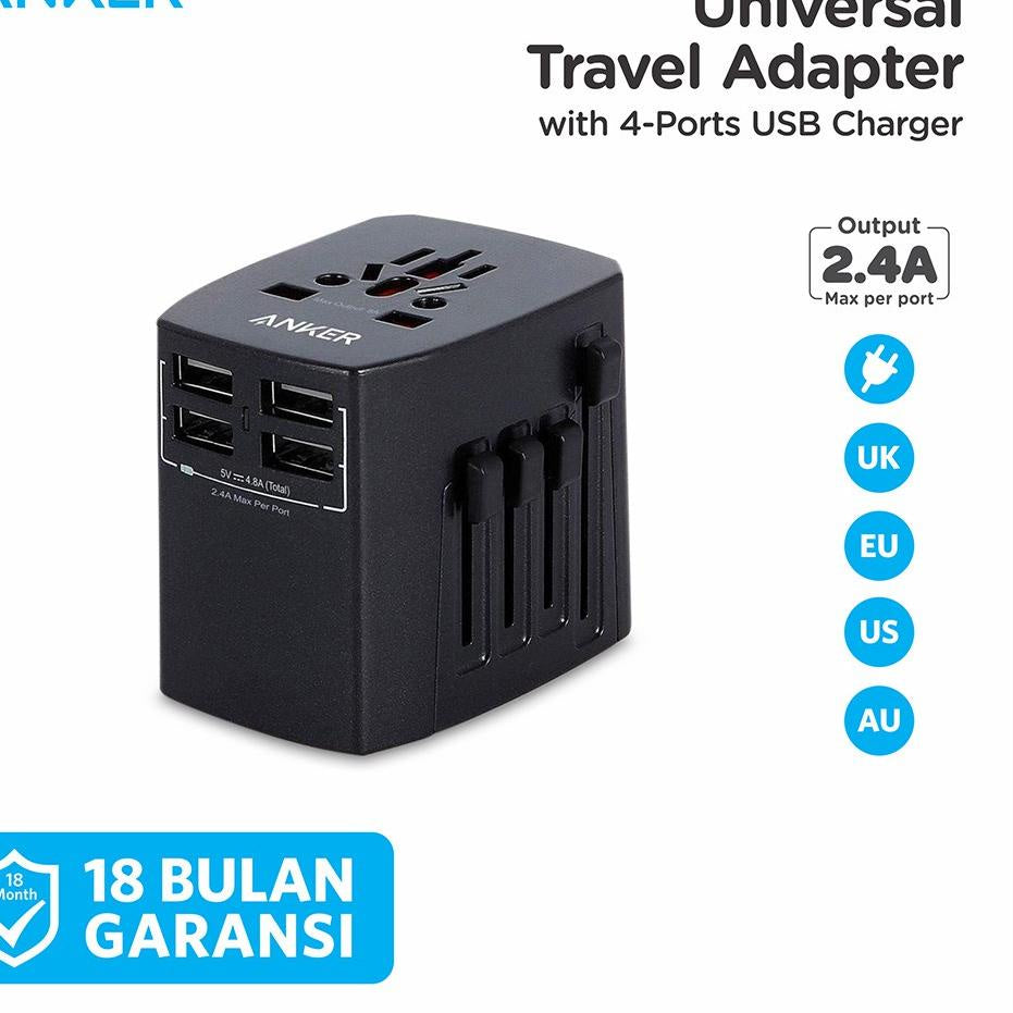 Anker Universal Travel Adapter With 4 Usb Black