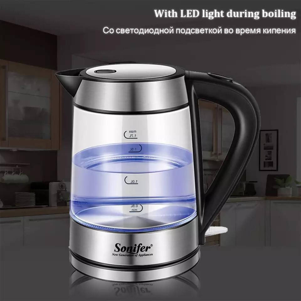 Electric Kettle Blue LED Light Glass Kettle 2200W Kitchen Smart Whistle Kettle Samovar Quick Heating Boiling Tea pot Sonifer