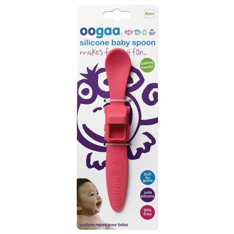 Oogaa Silicone Baby Spoon Pink Trucks