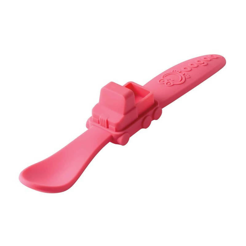 Oogaa Silicone Baby Spoon Pink Trucks