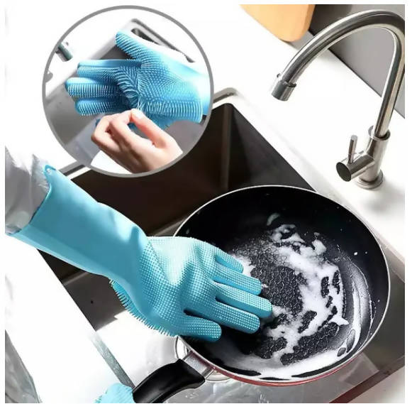 1Pair Dishwashing Cleaning Gloves Magic Silicone Rubber Dish Washing Glove