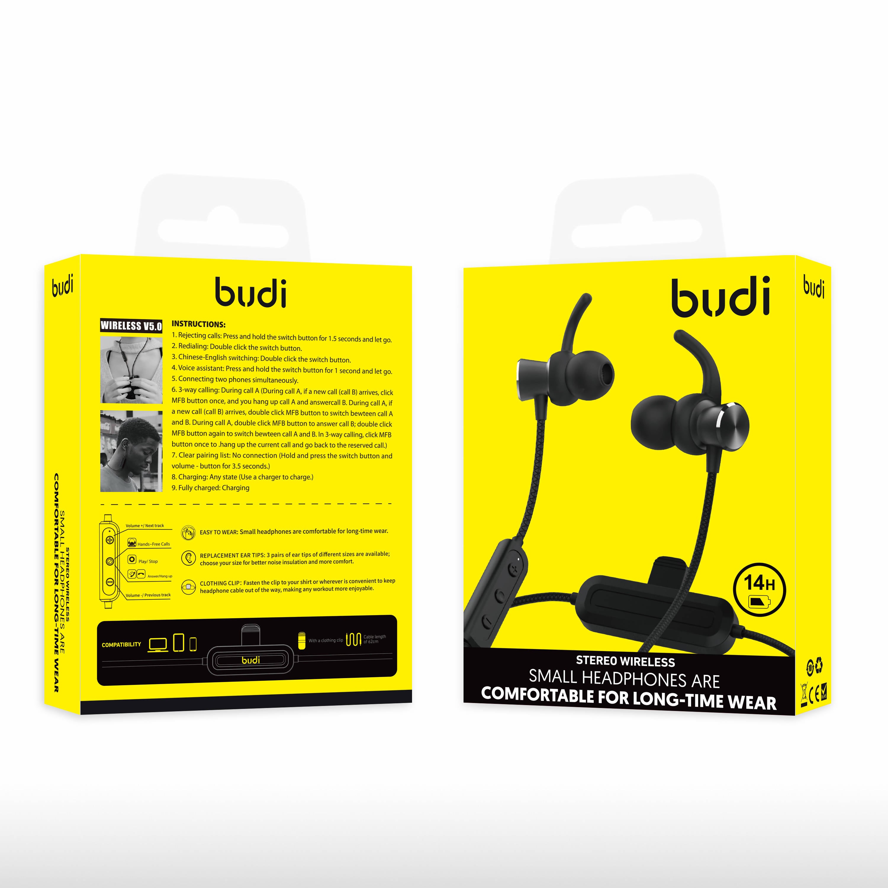 Budi Stereo Wireless V5.0 HeadPhone Black